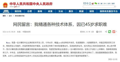 45歲程序員求職信現國務院網站，技術人生的滄桑與堅韌